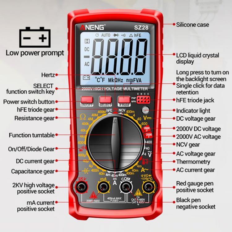 ANENG 2000V High Voltage High Precision Photovoltaic Digital Multimeter
