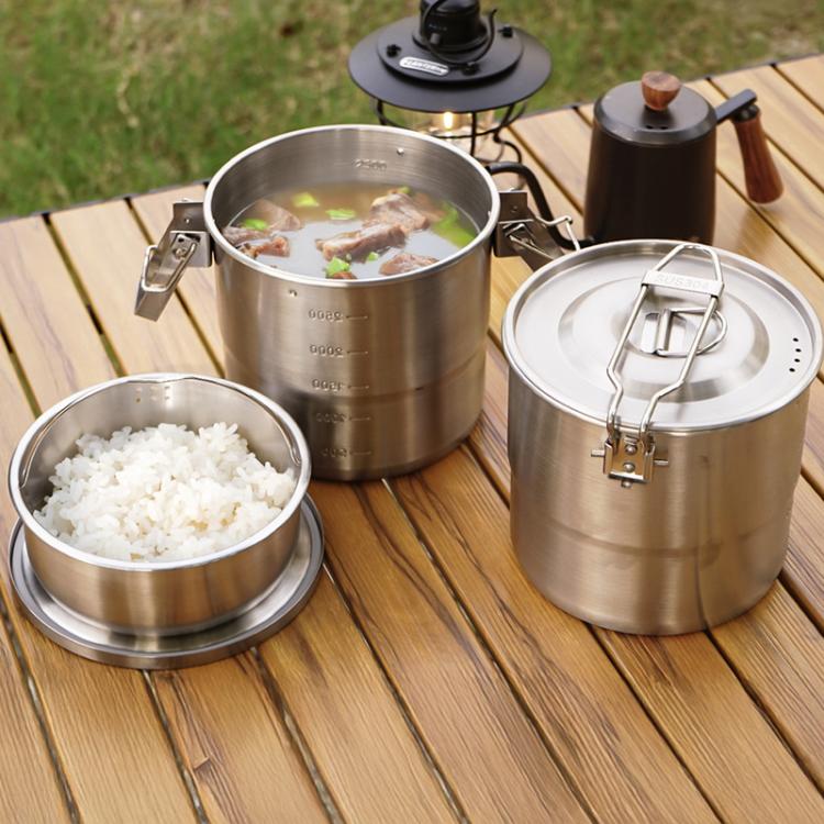3000ml 16cm Heightened Outdoor Pots 304 Stainless Steel Outdoor Cooking Kettles