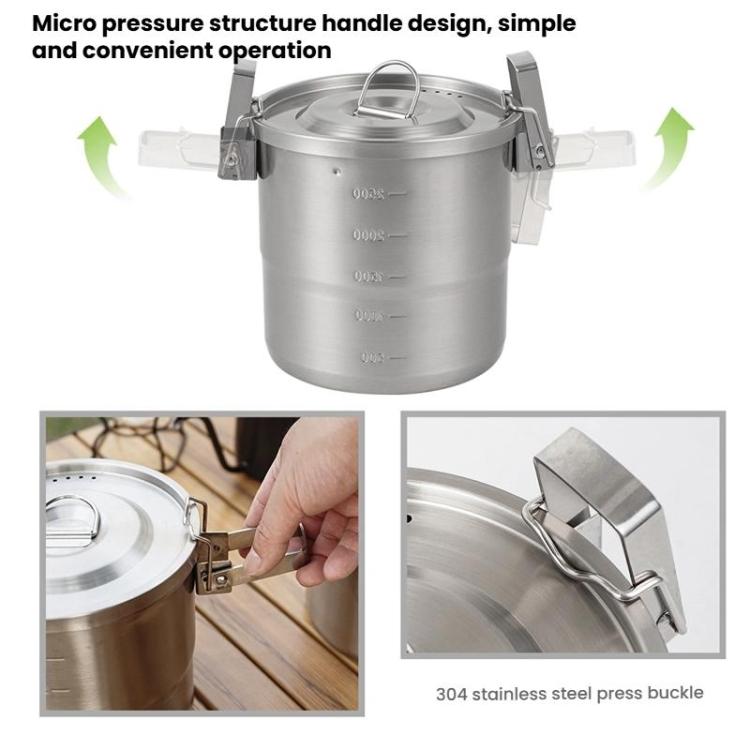 3000ml 16cm Heightened Outdoor Pots 304 Stainless Steel Outdoor Cooking Kettles, CLS Handle, CLS Dual-ear