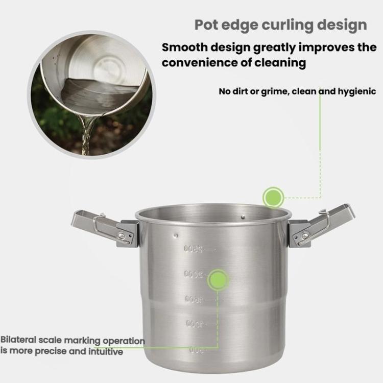 3000ml 16cm Heightened Outdoor Pots 304 Stainless Steel Outdoor Cooking Kettles, CLS Handle, CLS Dual-ear