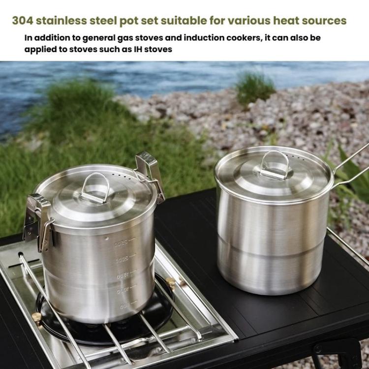 3000ml 16cm Heightened Outdoor Pots 304 Stainless Steel Outdoor Cooking Kettles