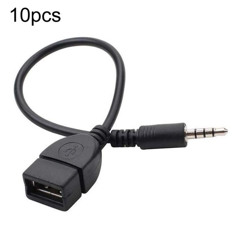10pcs 3.5mm Male Round Head To USB 2.0 Female USB Disk Car MP3 Data Transmission Cable