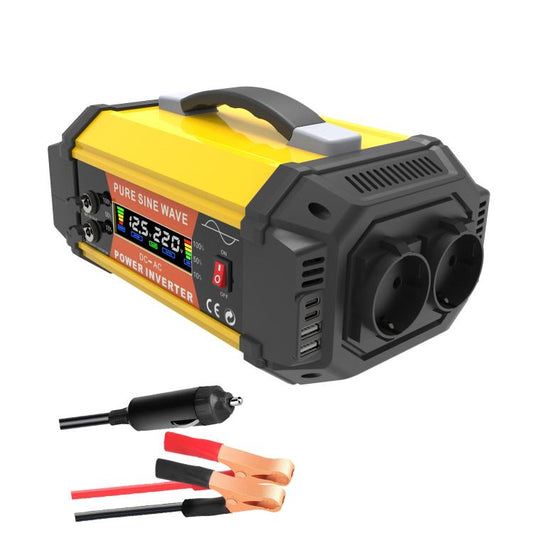 Gurxun Pure Sine Wave Inverter With Dual AC Outlets 2 USB + 2 Type-C Ports Car Power Converter
