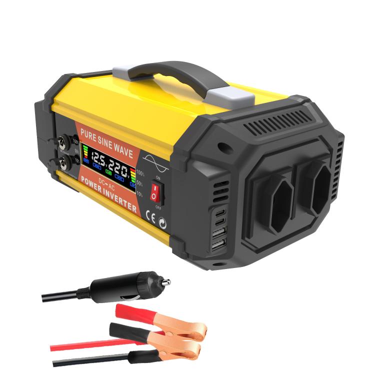 Gurxun Pure Sine Wave Inverter With Dual AC Outlets 2 USB + 2 Type-C Ports Car Power Converter