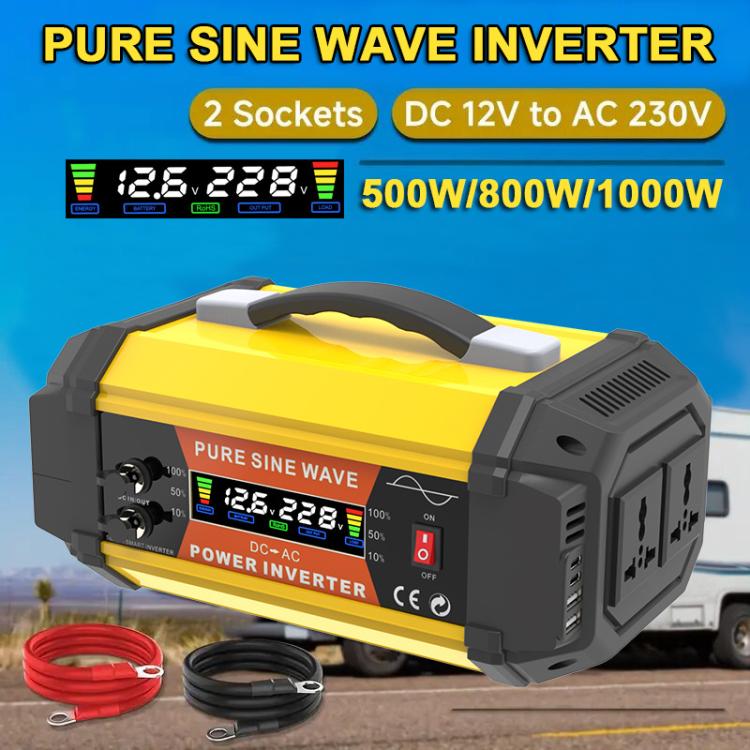 Gurxun Pure Sine Wave Inverter With Dual AC Outlets 2 USB + 2 Type-C Ports Car Power Converter