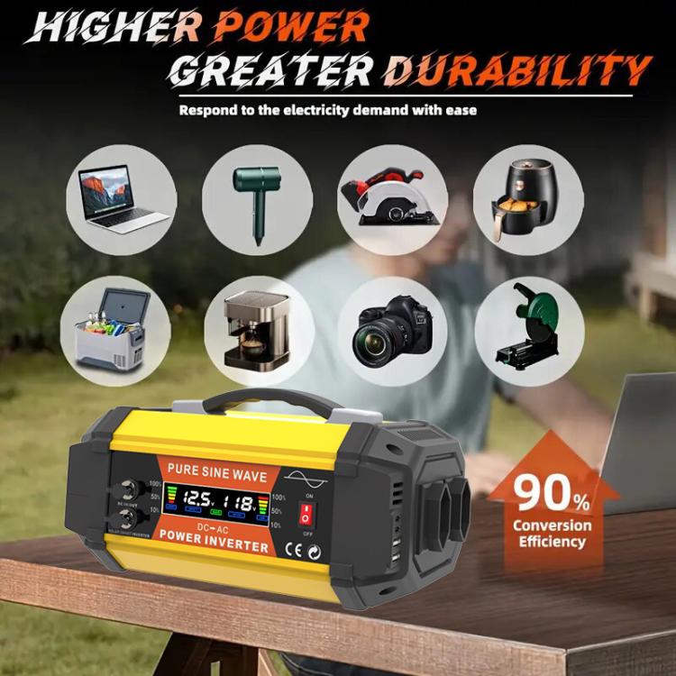 Gurxun Pure Sine Wave Inverter With Dual AC Outlets 2 USB + 2 Type-C Ports Car Power Converter