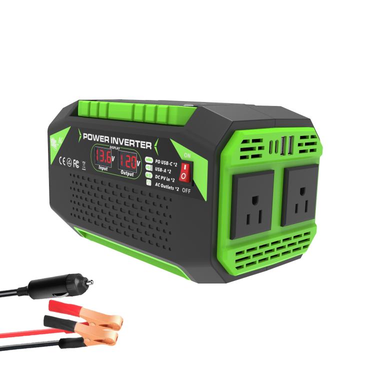 Gurxun Car Pure Sine Wave Inverter Dual AC Sockets + 2 USB + 2 Type-C Ports Outdoor Car Power Converter