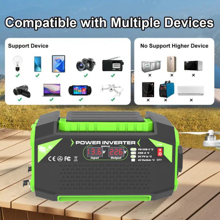 Gurxun Car Pure Sine Wave Inverter Dual AC Sockets + 2 USB + 2 Type-C Ports Outdoor Car Power Converter