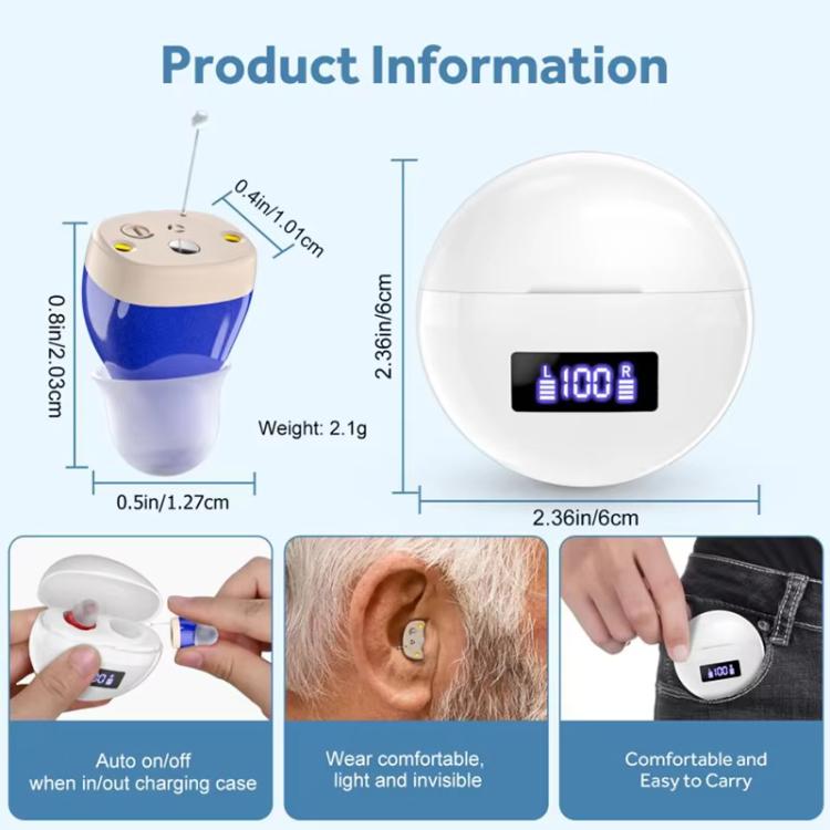 Hearing Aids With Digital Display Charging Case Noise Cancelling Invisible In-Ear Sound Amplifier