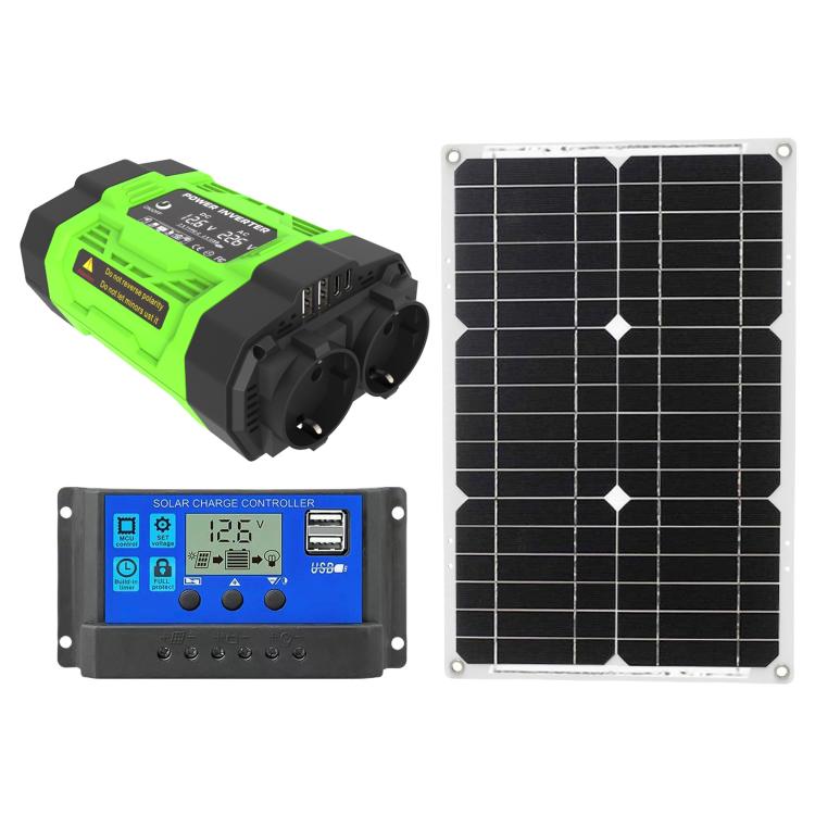 Gurxun Modified Wave Inverter With 18W Solar Panel + 30A Controller Dual Socket + 2 USB + 2 Type-C Ports