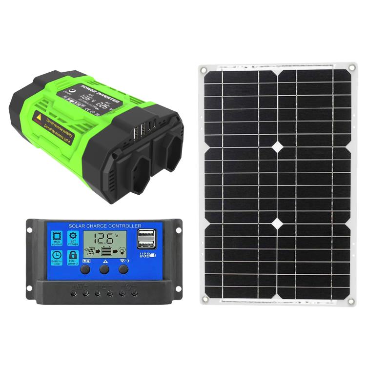 Gurxun Modified Wave Inverter With 18W Solar Panel + 30A Controller Dual Socket + 2 USB + 2 Type-C Ports