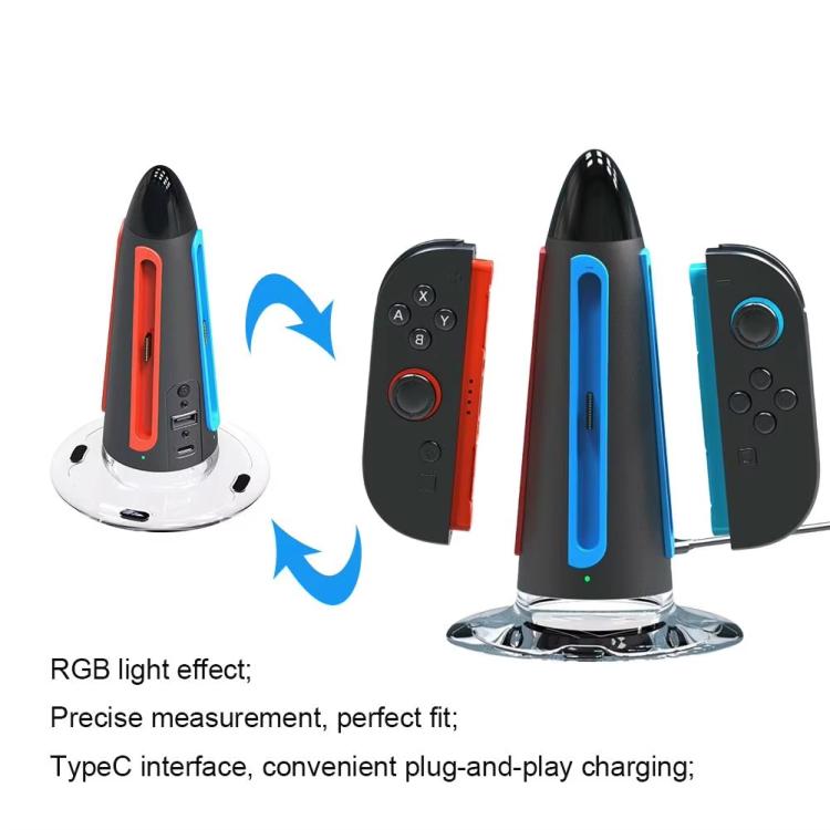 For Nintendo Switch 2 Joy-Con Controllers 4 In 1 Round Charging Stand With RGB Light