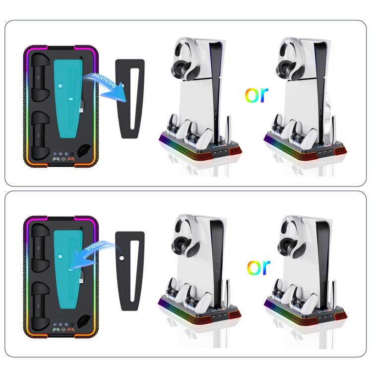 For PS5 Pro / PS5 Slim / PS5 Multifunctional Cooling Base With Dual Handle Charging Dock