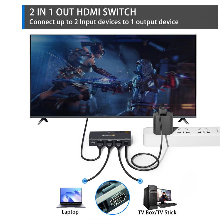 2 In 1 Out HDMI Two-Way Switch 8K 60Hz HD Computer TV Video Splitter
