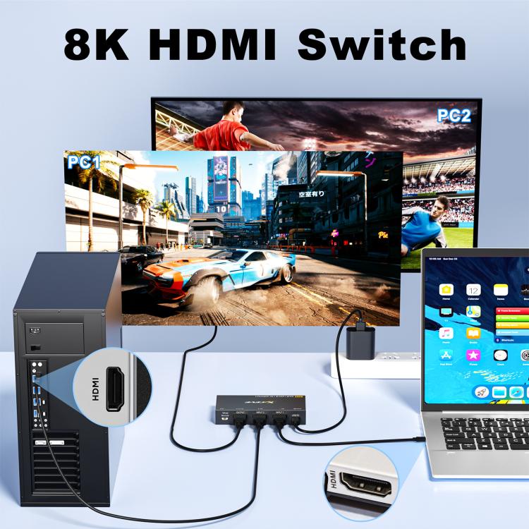 2 In 1 Out HDMI Two-Way Switch 8K 60Hz HD Computer TV Video Splitter