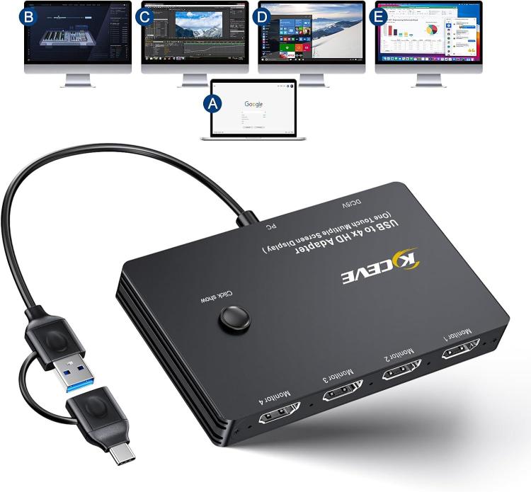 USB / Type-C To 4 HDMI Port Adapter KVM Switch