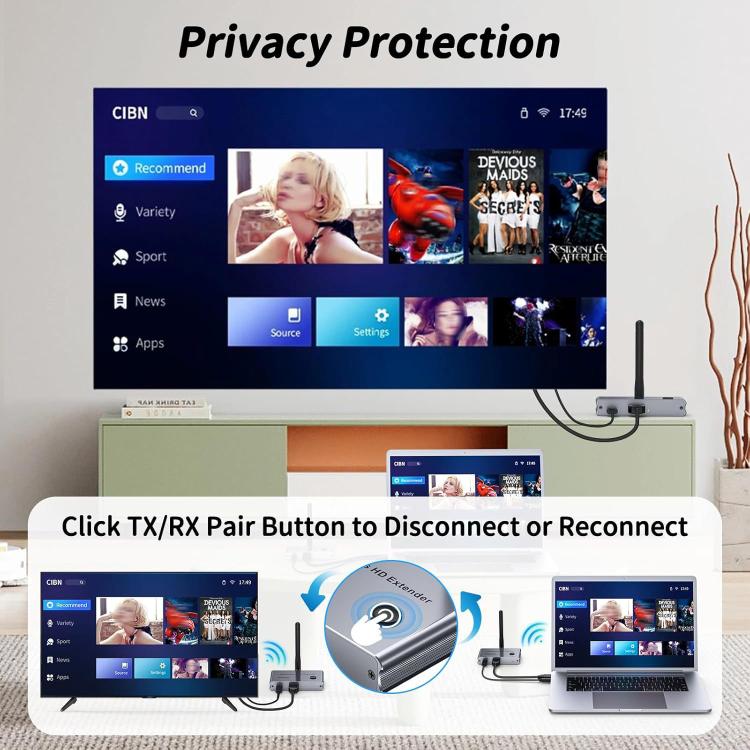 2 In 1 4K 30Hz Wireless HDMI Extender 100m Point To Point HD Video Transmitter, Transmitter+Receiver