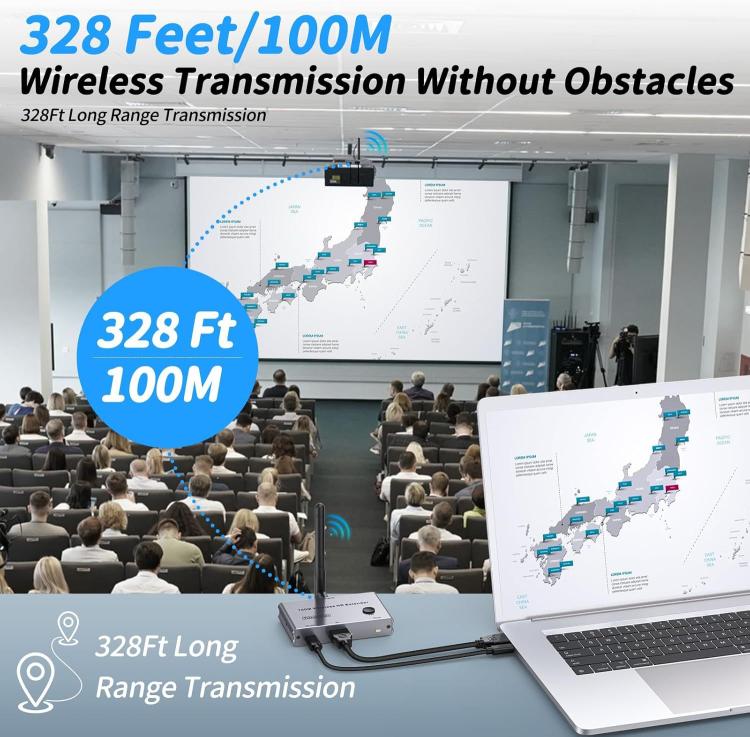 2 In 1 4K 30Hz Wireless HDMI Extender 100m Point To Point HD Video Transmitter, Transmitter+Receiver