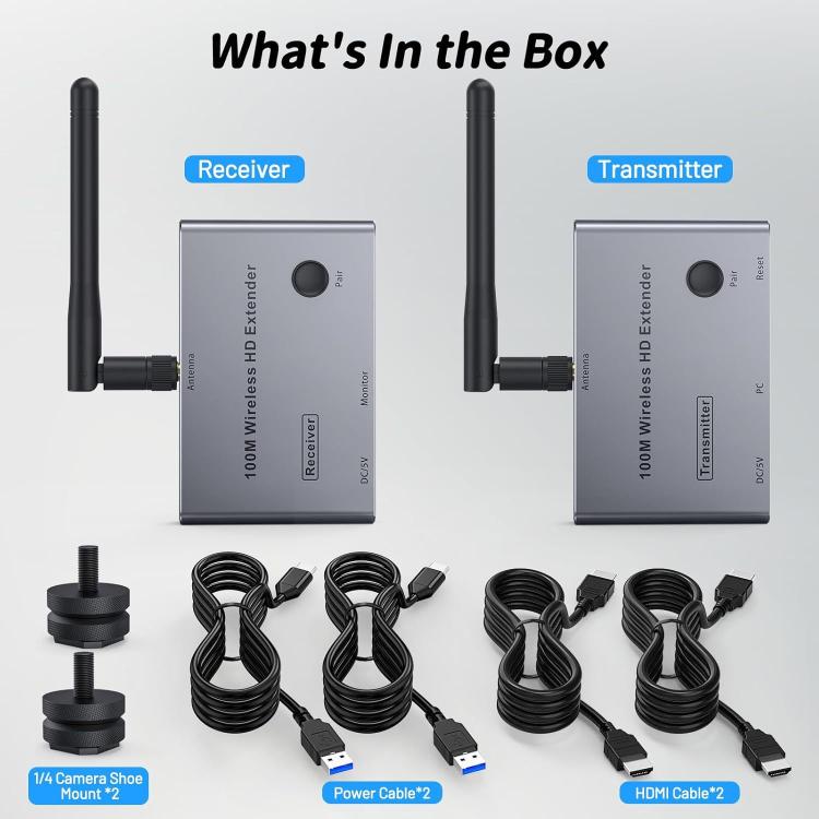 2 In 1 4K 30Hz Wireless HDMI Extender 100m Point To Point HD Video Transmitter, Transmitter+Receiver