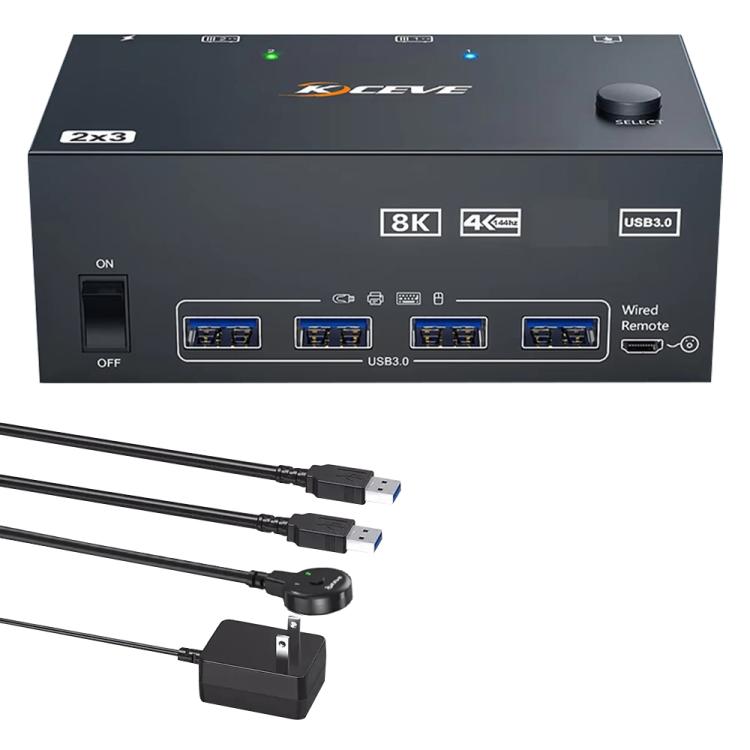 KCEVE KC-KVM204DH 2 In 4 Out 8K 60Hz KVM Switch For 2 Computer 4 Monitors