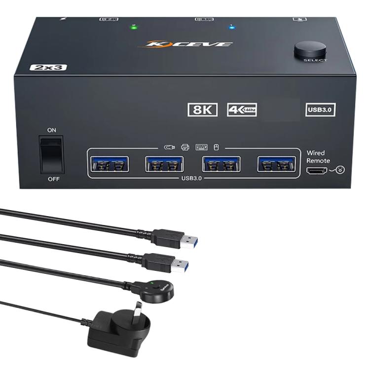 KCEVE KC-KVM204DH 2 In 4 Out 8K 60Hz KVM Switch For 2 Computer 4 Monitors