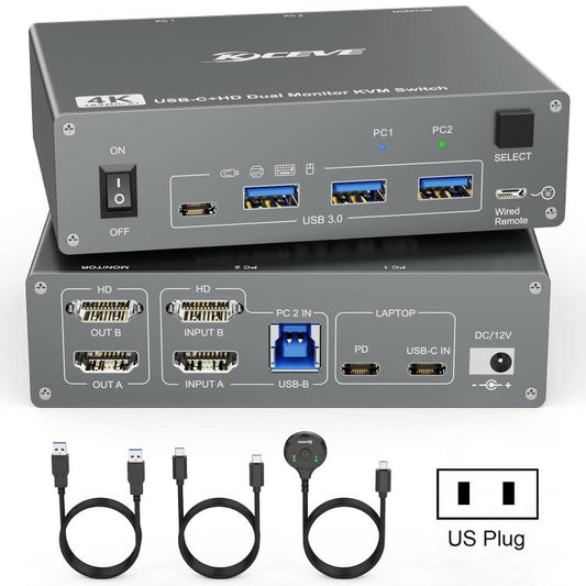 KVEVE KC-KVM202CH USB 3.0 Dual Monitor 4K 60Hz KVM Switch
