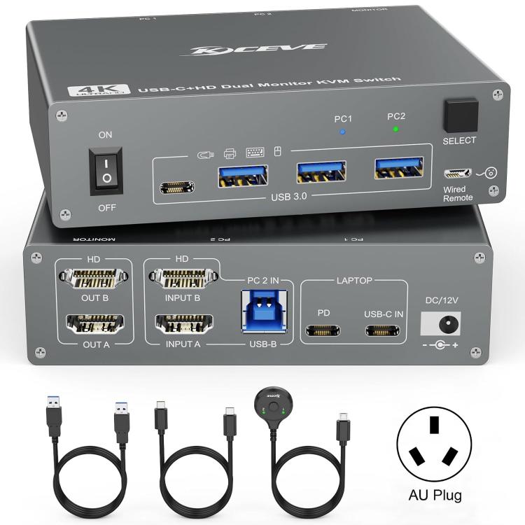 KVEVE KC-KVM202CH USB 3.0 Dual Monitor 4K 60Hz KVM Switch