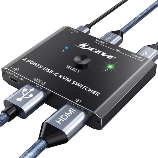 KCEVE KC-C201H 2 Type-C Input 1 Output KVM Switch Support 4K 60Hz