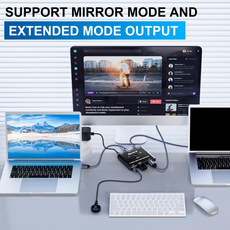 KCEVE KC-C201H 2 Type-C Input 1 Output KVM Switch Support 4K 60Hz