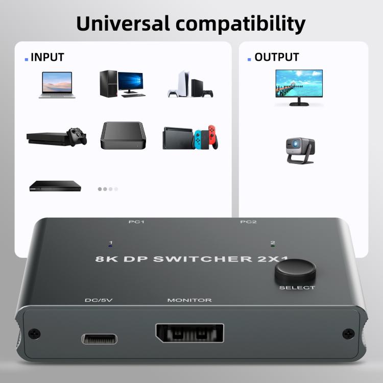 DisplayPort Switch 8K 30Hz HD Splitter For Computer Screen