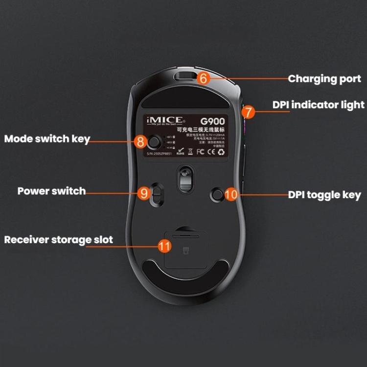 iMICE G900 6 Keys 12800DPI Gaming Mouse Rechargeable Tri-Ode Wireless Mouse