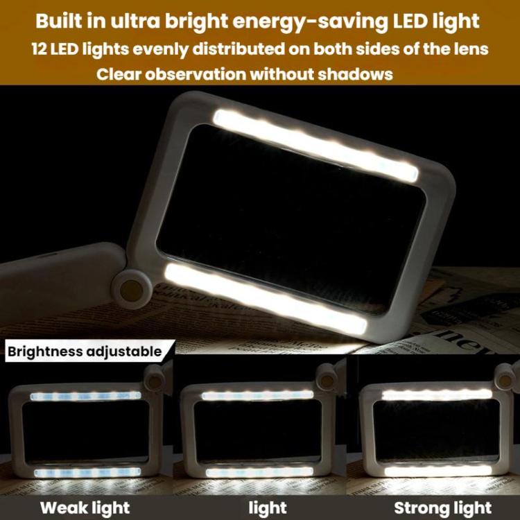 3.5X 12LED Folding Magnifying Glass Handheld Reading Glass With Charge Display