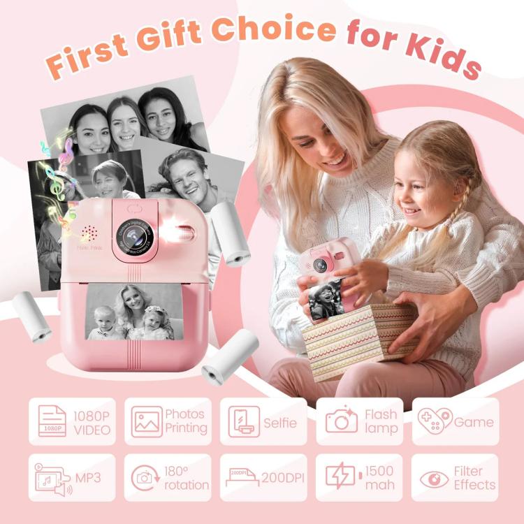P02 Kids Instant Print Camera with 180-degree Flip Lens & 32GB Memory Card Selfie Photo Printing Toy