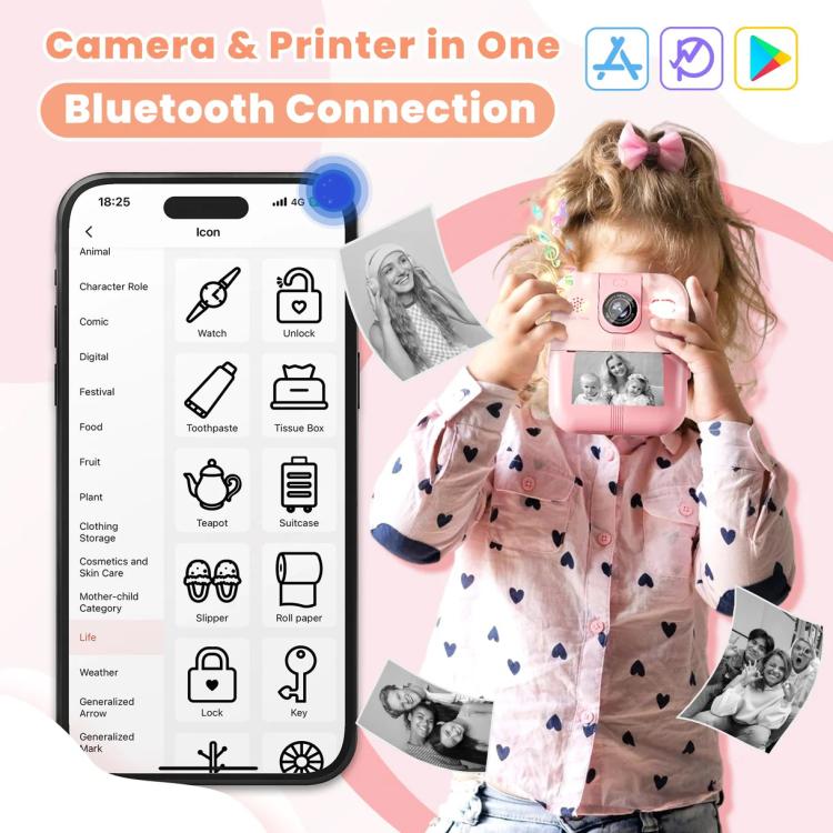 P02 Kids Instant Print Camera with 180-degree Flip Lens & 32GB Memory Card Selfie Photo Printing Toy