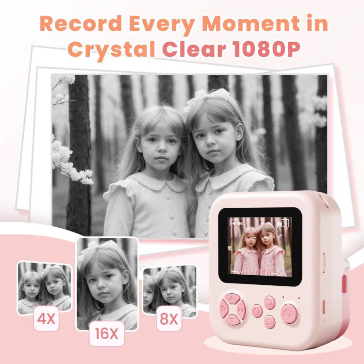 P02 Kids Instant Print Camera with 180-degree Flip Lens & 32GB Memory Card Selfie Photo Printing Toy