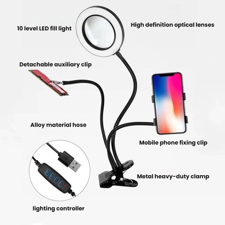 10X 72LEDs Optical Magnifying Glass Hose Type Mobile Phone Holder