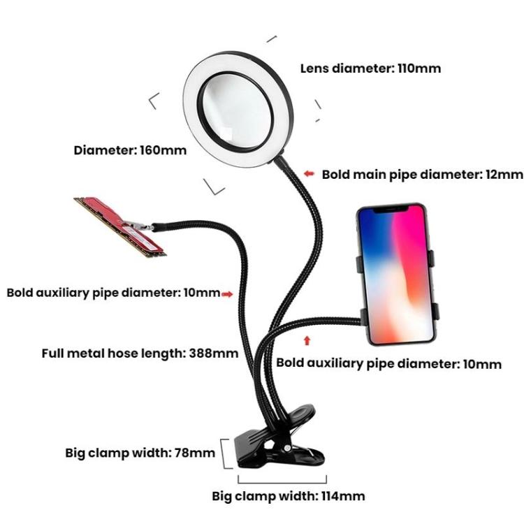 10X 72LEDs Optical Magnifying Glass Hose Type Mobile Phone Holder