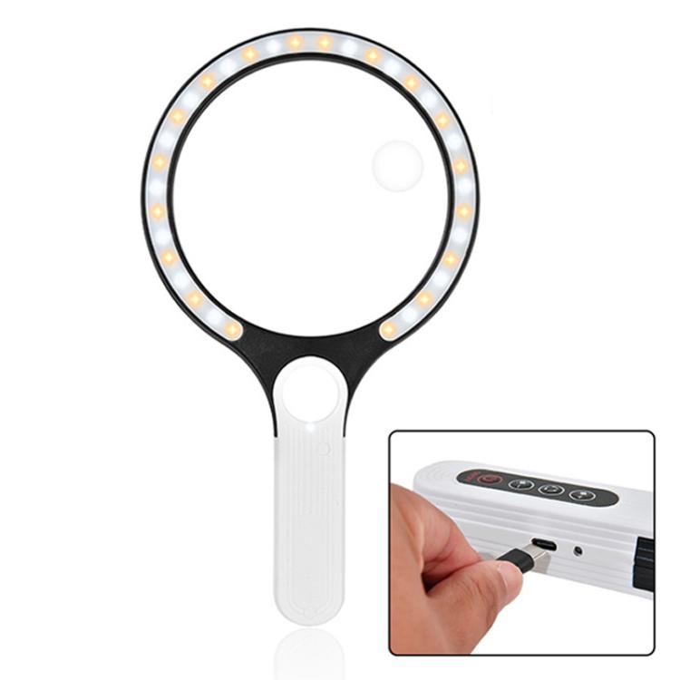 5/10/20X 13.5cm 3 Colors LED Handheld Magnifying Glass Adjustable Brightness For Reading