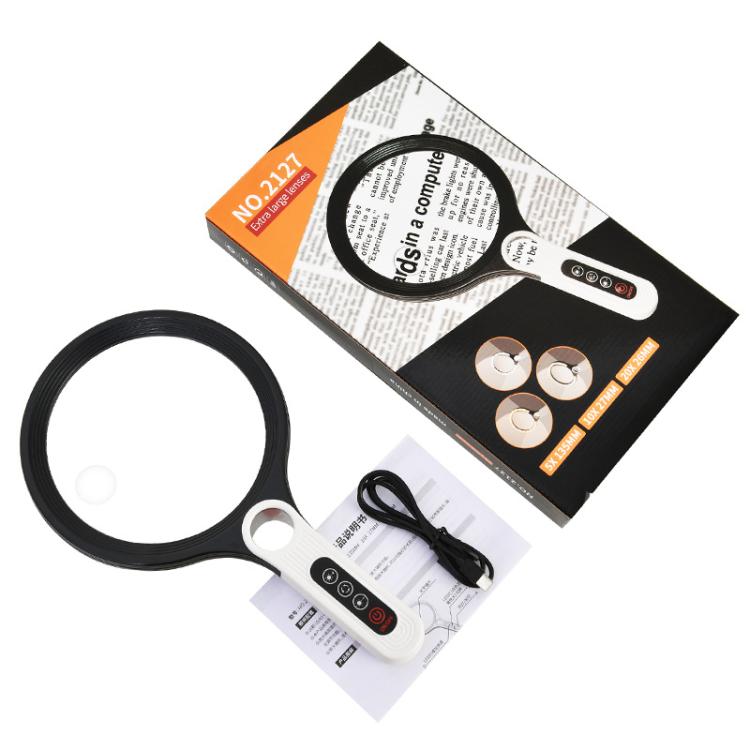 5/10/20X 13.5cm 3 Colors LED Handheld Magnifying Glass Adjustable Brightness For Reading