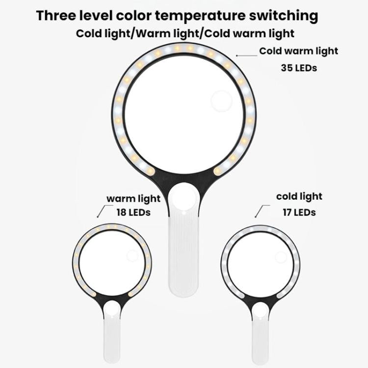 5/10/20X 13.5cm 3 Colors LED Handheld Magnifying Glass Adjustable Brightness For Reading