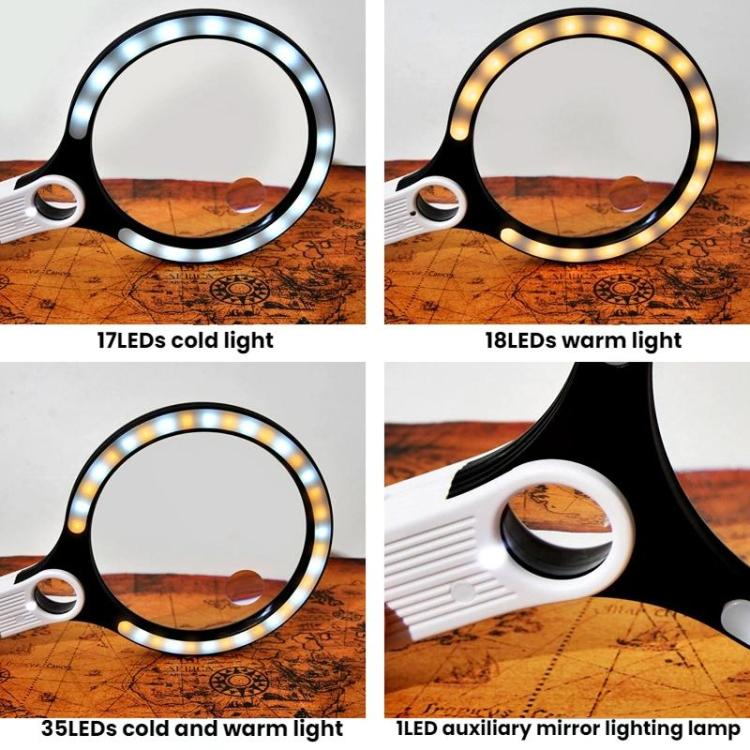 5/10/20X 13.5cm 3 Colors LED Handheld Magnifying Glass Adjustable Brightness For Reading