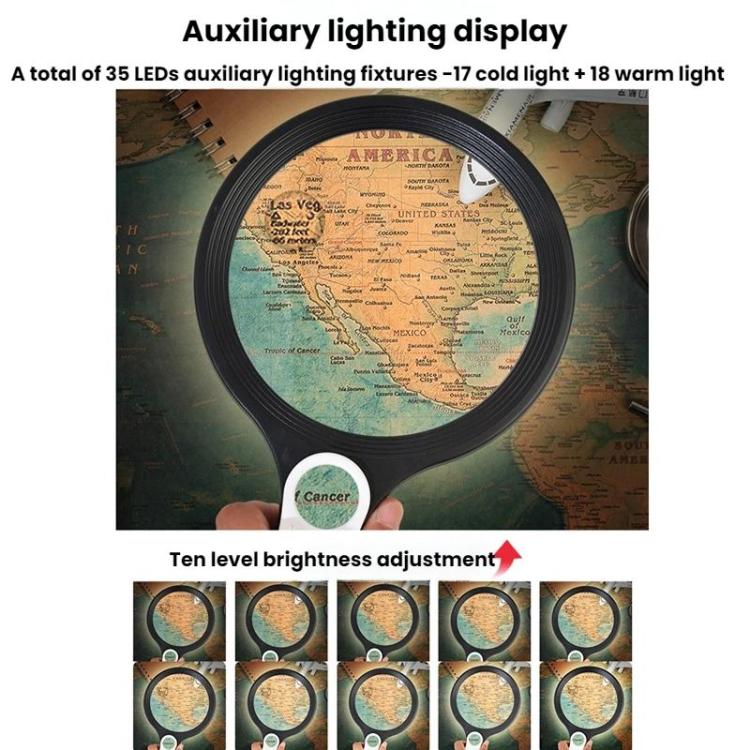 5/10/20X 13.5cm 3 Colors LED Handheld Magnifying Glass Adjustable Brightness For Reading