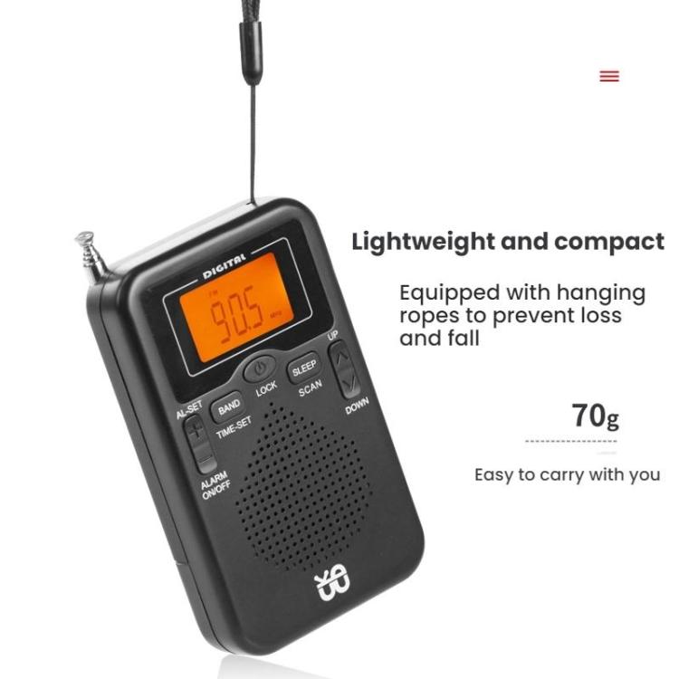 Portable FM/AM Clock-Controlled Stereo Pocket Radio Player