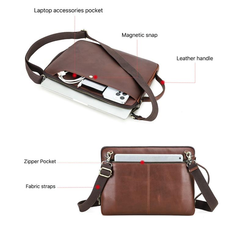 CONTACTS FAMILY 14.2 Inch Crazy Horse Leather Messenger Bag Vintage Crossbody Laptop Briefcase