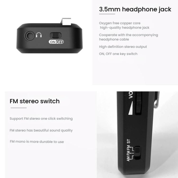INDIN SH05 Mini Stereo AM/FM Radio With Earphone & Stainless Steel Clip