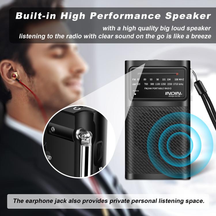 INDIN BC-R955 Portable AM/FM Radio with High-Fidelity Sound & Clip-On Design Sports Outdoor Player