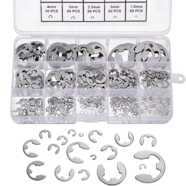 400pcs /Set 1.5-15mm Stainless Steel E-Type Open Circlips Boxed