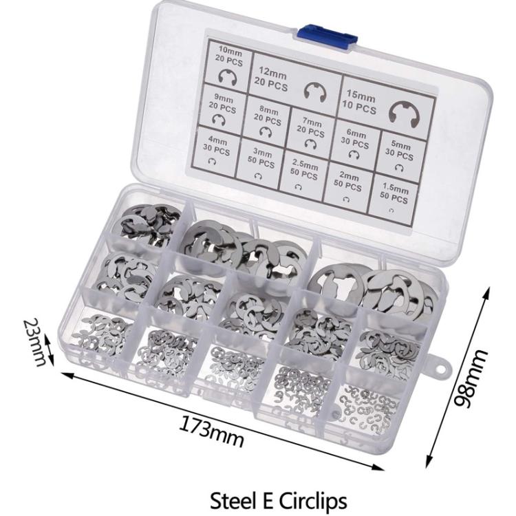 400pcs /Set 1.5-15mm Stainless Steel E-Type Open Circlips Boxed