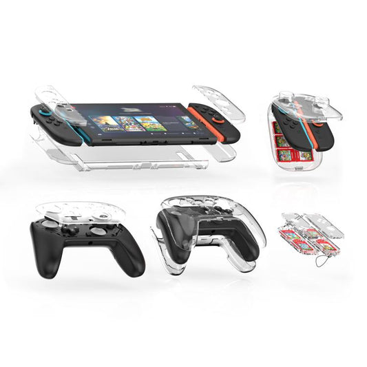 For Nintendo Switch 2 JYS 5-in-1 Crystal Case Full Protection Set Includes Console Shell, Joy-con & Pro Controller Cover, Faceplate, Game Cartridge Case