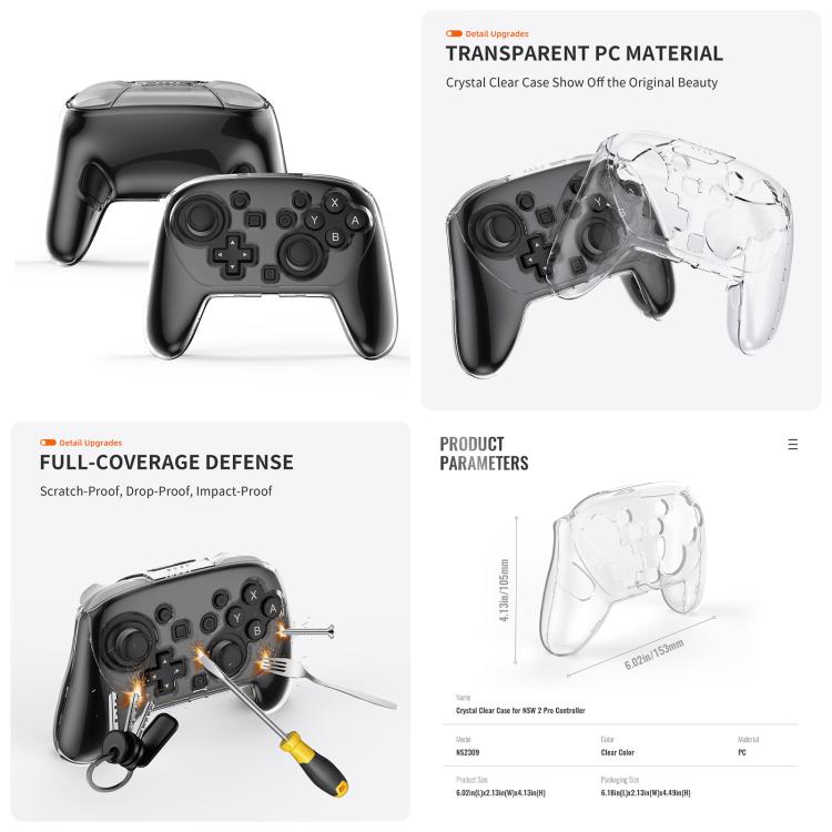 For Nintendo Switch 2 JYS 5-in-1 Crystal Case Full Protection Set Includes Console Shell, Joy-con & Pro Controller Cover, Faceplate, Game Cartridge Case